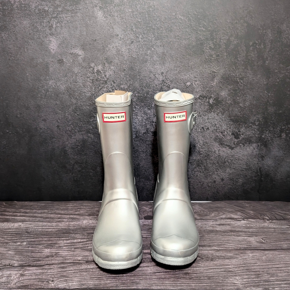 Hunter Original Short Rain Boots Metallic Silver New in Box Women Size 8 - Picture 4 of 11